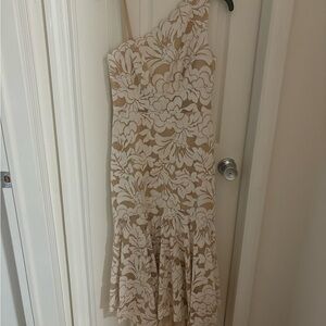 Elegant Beige Floral One Shoulder Dress
